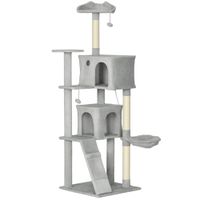 pawhut arbol rascador para gatos 180 cm con plataformas cama 2 cuevas hamaca escalera postes de sisal gris claro