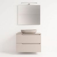 language kibath mueble de bano con lavabo espejo y aplique led victoria 60x45 cm sobre encimera acabado moka mate 2 cajones suspendido
