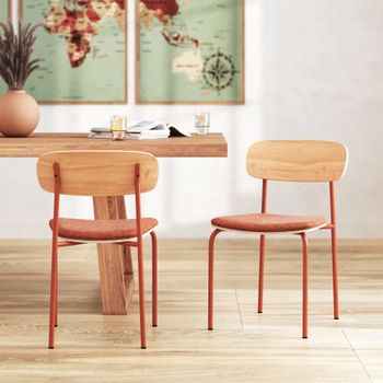 Set de 2 sillas en madera clara y tela terracota