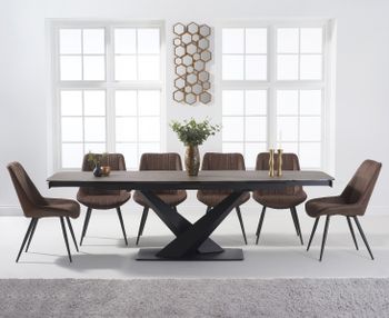 Jacob 180cm Mink Extending Ceramic Dining Table with Marcel Antique Chairs - Mink, 6 Chairs