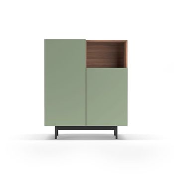 Aparador 1 hueco de melamina nogal y verde patas grafito 110x90x34 cm