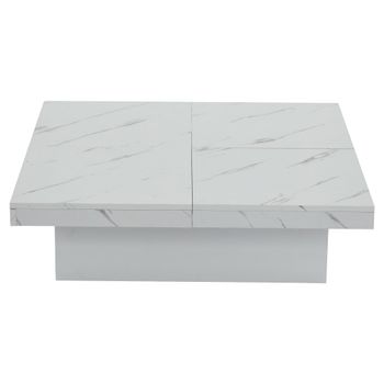 Mesa de centro cuadrada moderna efecto mármol blanco con 4 cajones