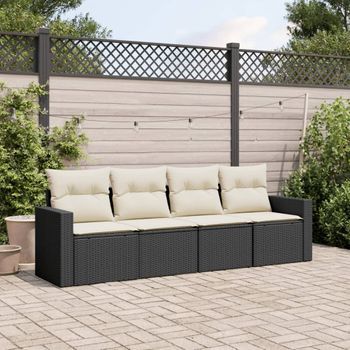 Conjunto De Sofás Jardín 4 Uds | Mueble Jardin Mesa Y Sillas Con Cojines Ratán Sintético Negro Cfw980997