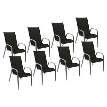 Pack De 8 Sillas Marbella En Textileno Negro Aluminio Gris