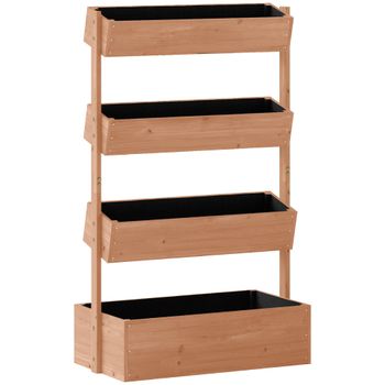 Outsunny Jardinera de Madera de 4 Niveles Jardinera Elevada Exterior con Orificios de Drenaje Tela no Tejida Marrón   Aosom España
