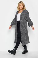 cardigan largo negro jaspeado con capucha mujer curvy y tallas grandes yours