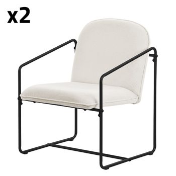 2x sillones de comedor, beige con patas de acero negro, tapizado
