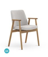 pack 4 sillones de madera de roble natural tapizado en blanco