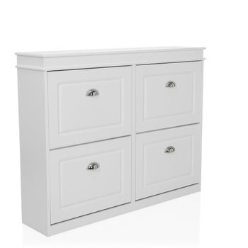 Armario Para Zapatos / Zapatero Estha 4 104x24x82 Cm 4 Puertas Abatibles Blanco Hjh Living