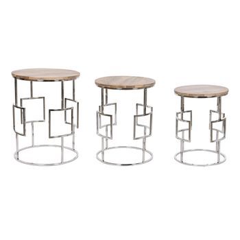 Mesita Auxiliar Set 3 Mango Acero 49,5x49,5x62