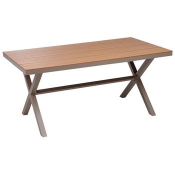 Mesa De Jardín Metal Aluminio 6 Plazas Resistente A La Intemperie Patio Exterior Gris Pardo Tiano