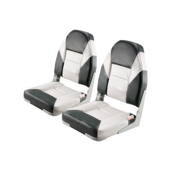 Vevor Asiento De Barco Plegable 2 Piezas Con Respaldo, Espuma De Alta Elasticidad Y Cuero Pvc Impermeable, Negro Y Gris.