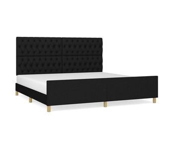 Estructura de cama con cabecero de tela negro 200x200 cm diseño de botones