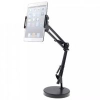 soporte para tablet y movil metalico flexible con brazo largo giratorio de 360  para escritorio sobremesa con pinza sujeccion regulable 12-18cm y dispositivos de 5 a 10pulgadas