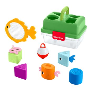 Fisher-Price Caja de pesca Encaja y guarda del Bosque de la amistad de , juguete para bebés con 6 bloques de formas y red de pesca