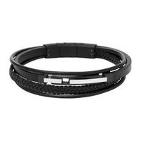 pulsera grabable de varias filas de cuero de imitacion negro