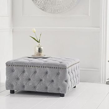 Flora Grey Linen Square Footstool