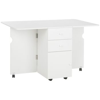 HOMCOM Mesa de Comedor Plegable Alas Abatibles con Ruedas y 2 Cajones Mesa de Cocina Pequeña Estilo Moderno 120x80x75 cm Blanco   Aosom España