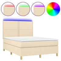 cama box spring colchon y luces led tela crema 140x200 cm vidaxl