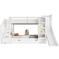 litera infantil de 90x200 cm con estanteria tobogan escaleras con almacenamiento color blanco