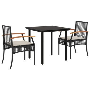 Set Comedor De Jardín 3 Pzas Con Cojines Ratán Sintético Negro Cfw662092
