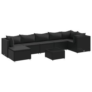 Set De Muebles De Jardín 8 Pzas Y Cojines Ratán Sintético Negro Vidaxl