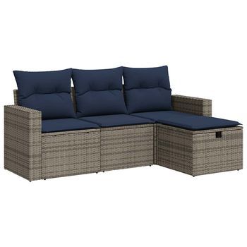 Set De Sofás De Jardín 4 Pzas Y Cojines Ratán Sintético Gris Cfw927294