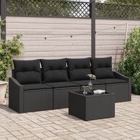 juego de sofas de jardin de 5 piezas con cojines negro poliratan v1792 unico  negro
