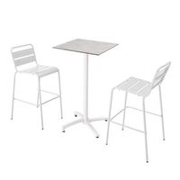 juego de mesa alta laminada de hormigon gris claro y 2 sillas blancas opera - oviala