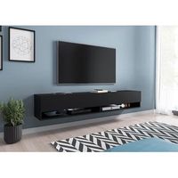 mueble de tv lowboard a 180 cm mueble de television mueble de salon con iluminacion led color negro mate