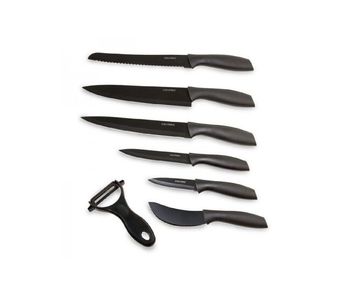 Cecotec juego de 7 cuchillos profesionales cuchillos titanium. acero inoxidable, recubrimiento cerámico, hoja de 2mm de grosor
