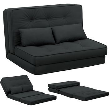 Sofá Cama Comhoma Mini Con Respaldo Ajustable En 6 Niveles Para Salón, Dormitorio Y Camping, Tela, Negro