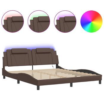 Estructura De Cama Viana Con Led Sin Colchón Marrón 180x200 Cm Vidaxl