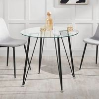 mesa de cristal huittinen redonda versatil con 4 patas de acero 72 x o 80 cm - transparente y negro encasa