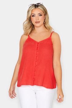 Yours Top Rojo De Tirantes Con Botones, Mujer Curvy Y Tallas Grandes, Yours