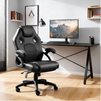Silla gaming de escritorio giratoria con respaldo ajustable, negro
