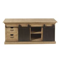 mueble tv de mango macizo con puertas correderas de metal