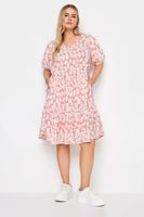yours vestido rosa de margaritas de algodon y lino mujer curvy y tallas grandes yours