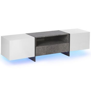 Soporte Para Tv Chapado Efecto Hormigón En Blanco Con Luz Led Estante De Almacenamiento Cajoneras Russel