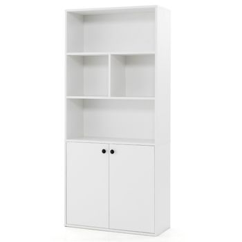 Costway Estantería 5 Niveles con Puertas Dobles Cubos Abiertos y Estante Ajustable 155cm Organizador para Sala Dormitorio Estudio Blanco