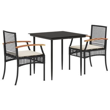 Set Comedor De Jardín 3 Pzas Con Cojines Ratán Sintético Negro Cfw739689