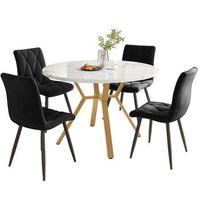 juego de mesa y sillas de comedor mesa de comedor redonda moderna juego de comedor 5 piezas 100x75cm mdf y terciopelo blanco y negro