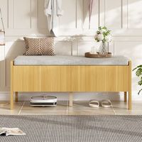 banco de almacenamiento - mueble de entrada - bambu y mdf - natural y gris 113x40x455cm