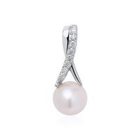 colgante de perlas en oro blanco de 14 quilates con diamantes
