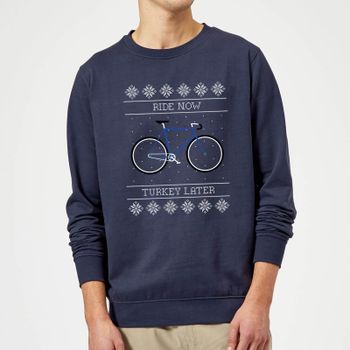 Ride Now, Turkey Later Christmas Jumper - Navy - 4XL