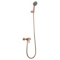 set de ducha oro rosa en laton con tubo metalico 180 cm y soporte abs
