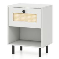 costway mesita de noche con cajon bohemia con patas de metal compartimento abierto para dormitorio oficina salon blanco