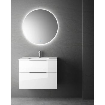 Mueble De Baño Suspendido Fondo Reducido | 2 Cajones Con Cierre Amortiguado Y Lavabo Cerámico | 60 Cm - Blanco Brillo - Cromo Brillo