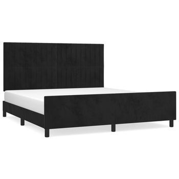 Cama Doble | Cama Para Adultos | Estructura De Cama Con Cabecero De Terciopelo Negro 180x200 Cm