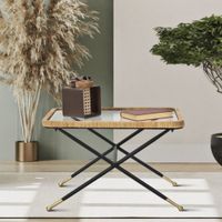 mesa de centro de hierro madera y cristal 70x50x45 cm